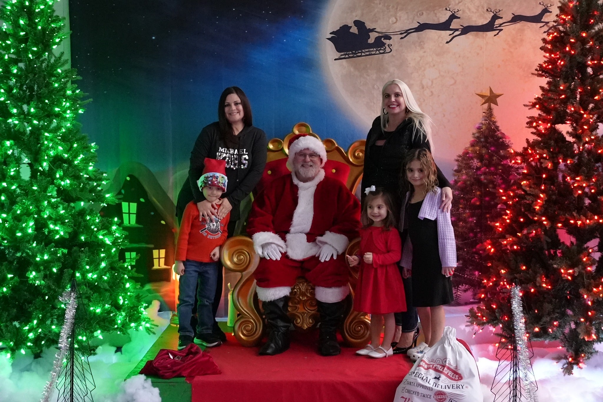 Snowy Tiny Houses Elch Santa Xmas Backdrop D979