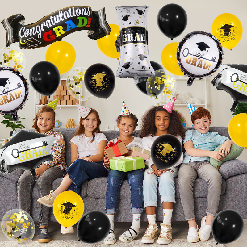 Graduation Party Schwarz und Gold Ballon Set Feier Szene Dekoration Zubehör BA34