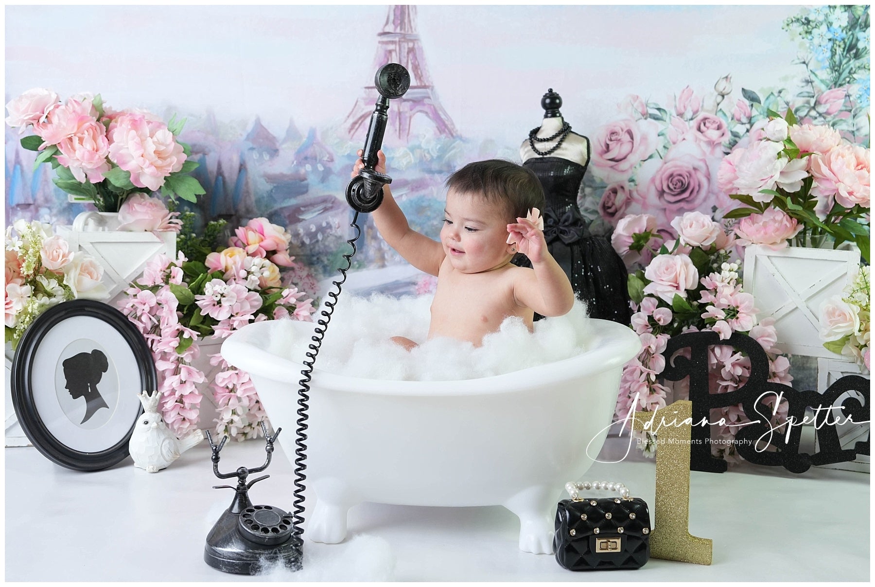 Cake Smash-Hintergrund Eiffelturm Frühlingsblumen-Geburtstag-Hintergrund MRR10-45