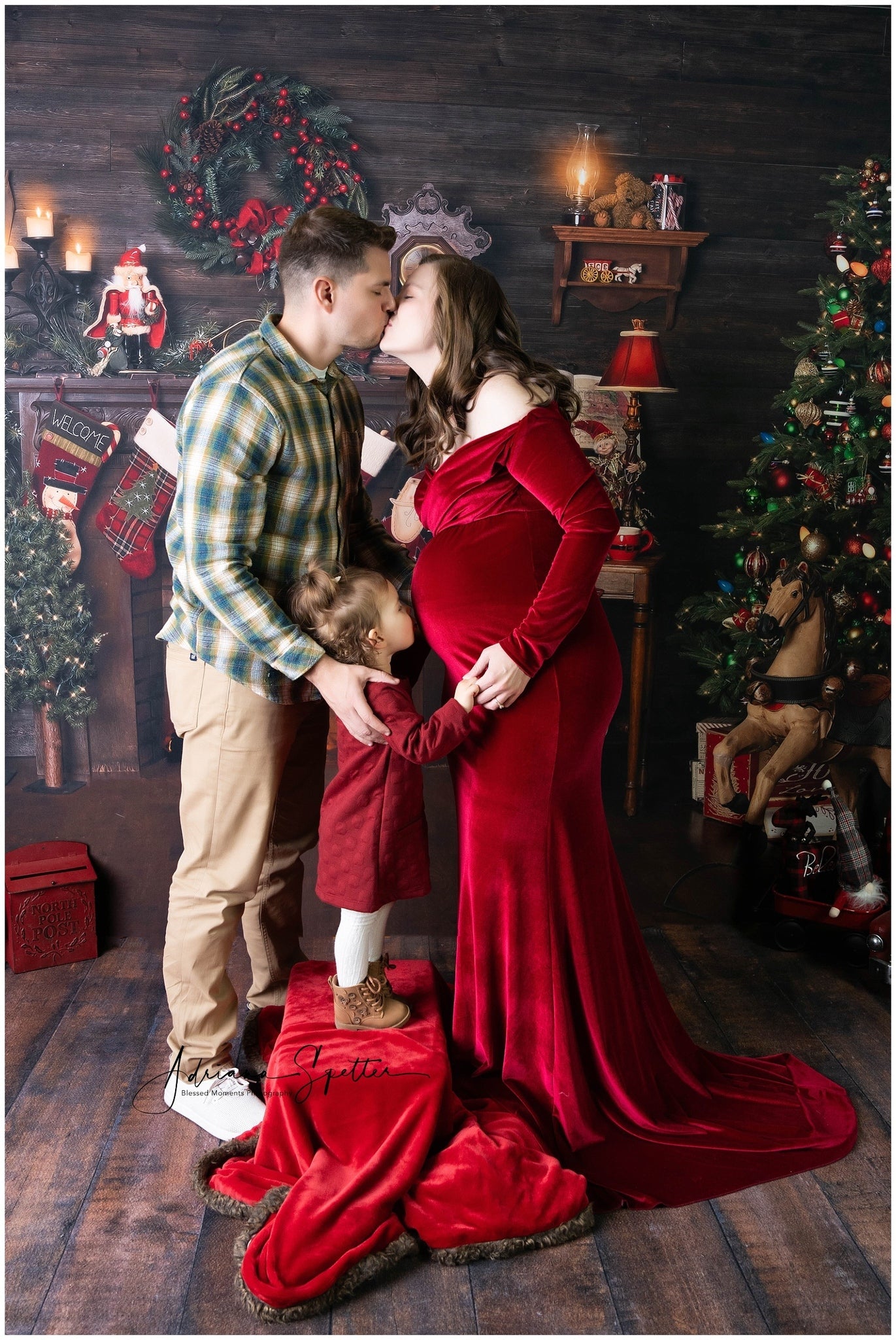 Weihnachts-Hintergrund Holzhaus Kamin Strümpfe Weihnachtsfoto-Hintergrund MRR10-52