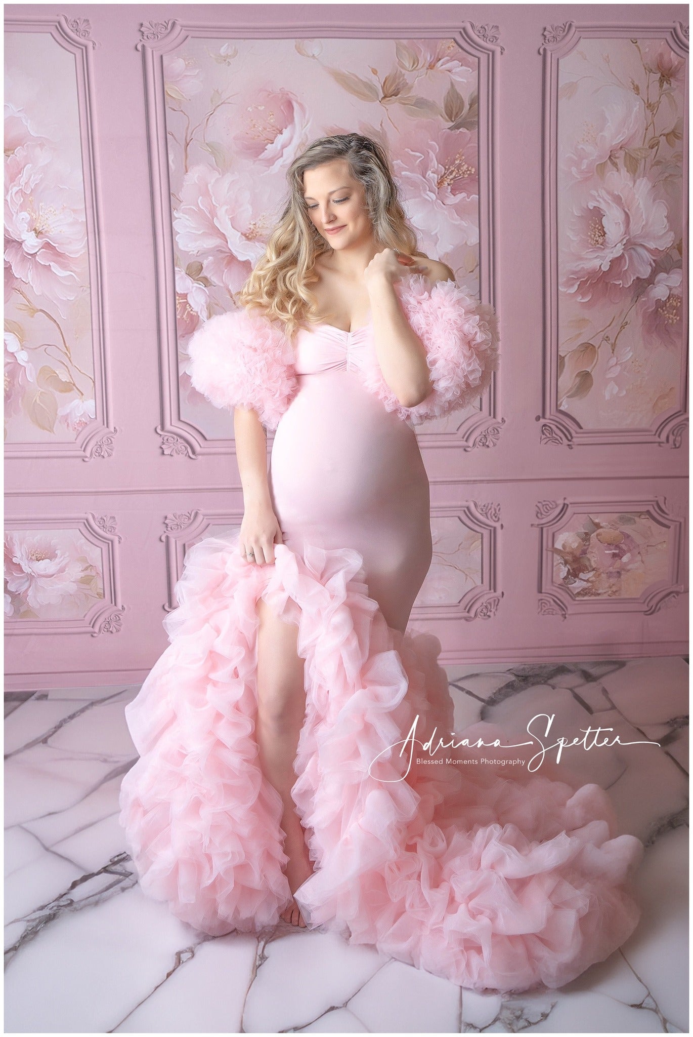 Vintage-Wandhintergrund Rosa Blumen Elegante Wandpaneele Vintage-Fotohintergrund MRR9-134