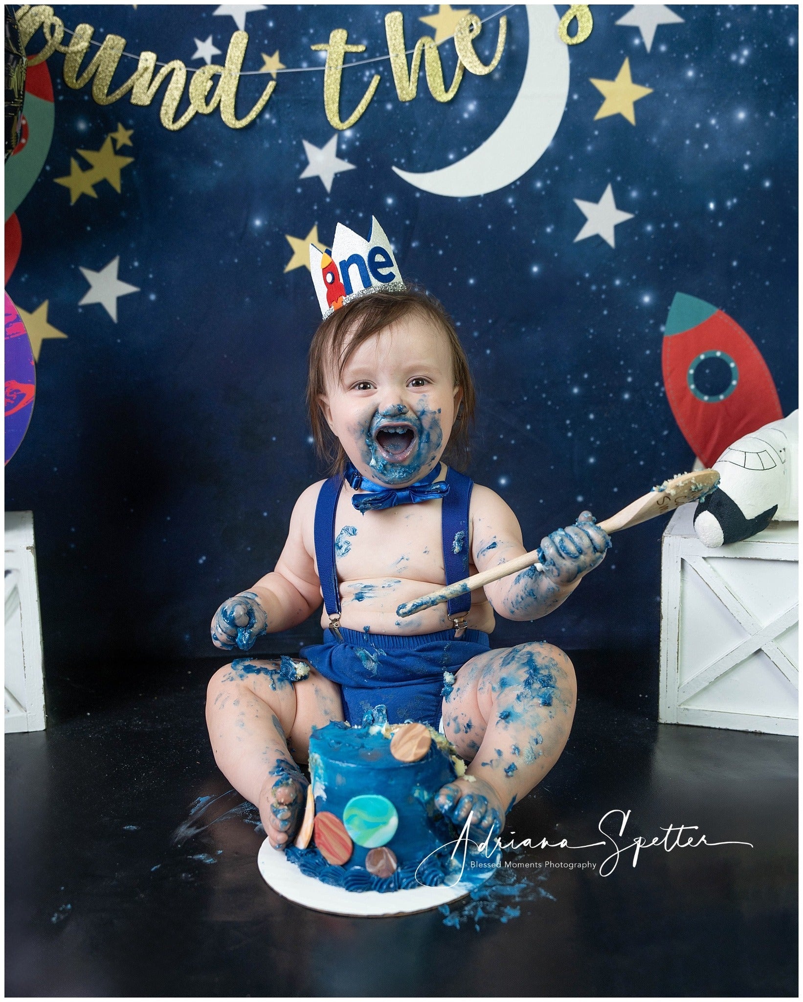 Cake Smash Hintergrund Weltraumabenteuer Raketen Sterne Geburtstag Hintergrund MRR10-16