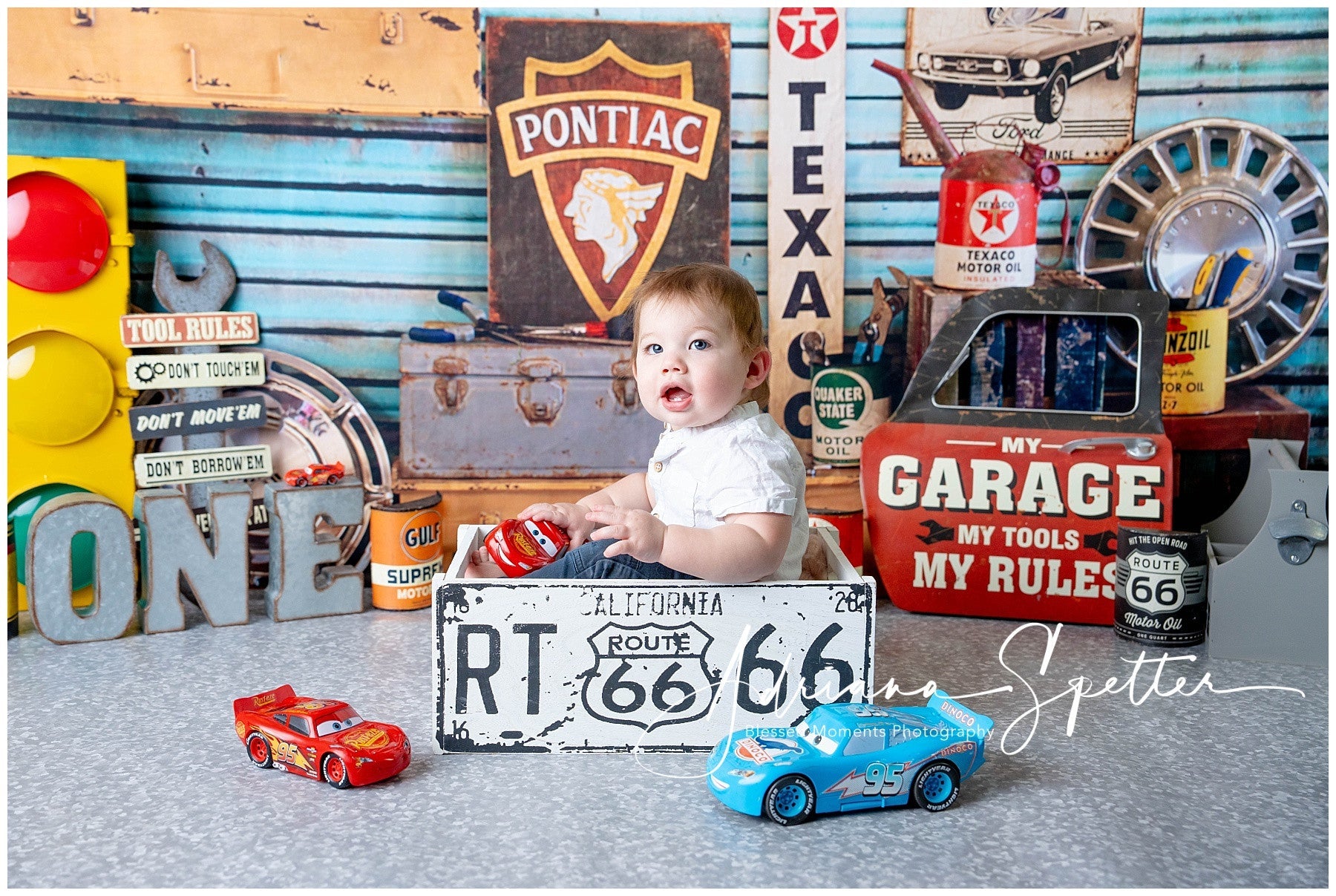 Neugeborenen-Fotografie-Fotohintergrund Vintage-Garage Straßenschilder Kinderhintergrund MRR9-127