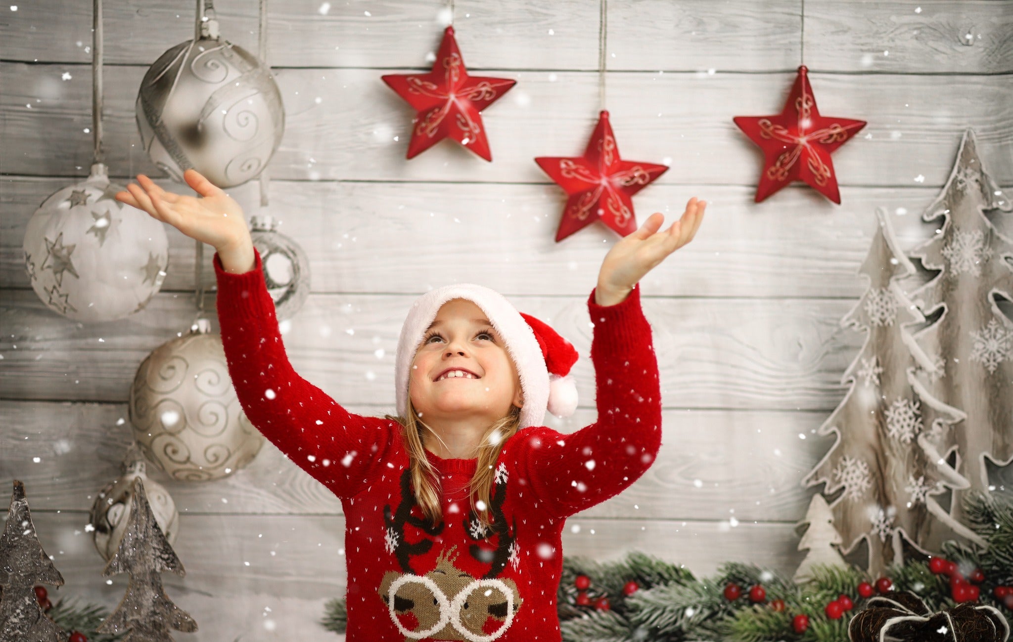 Weihnachtsdekorationen Holzboden Fotografie Hintergrund LV-866