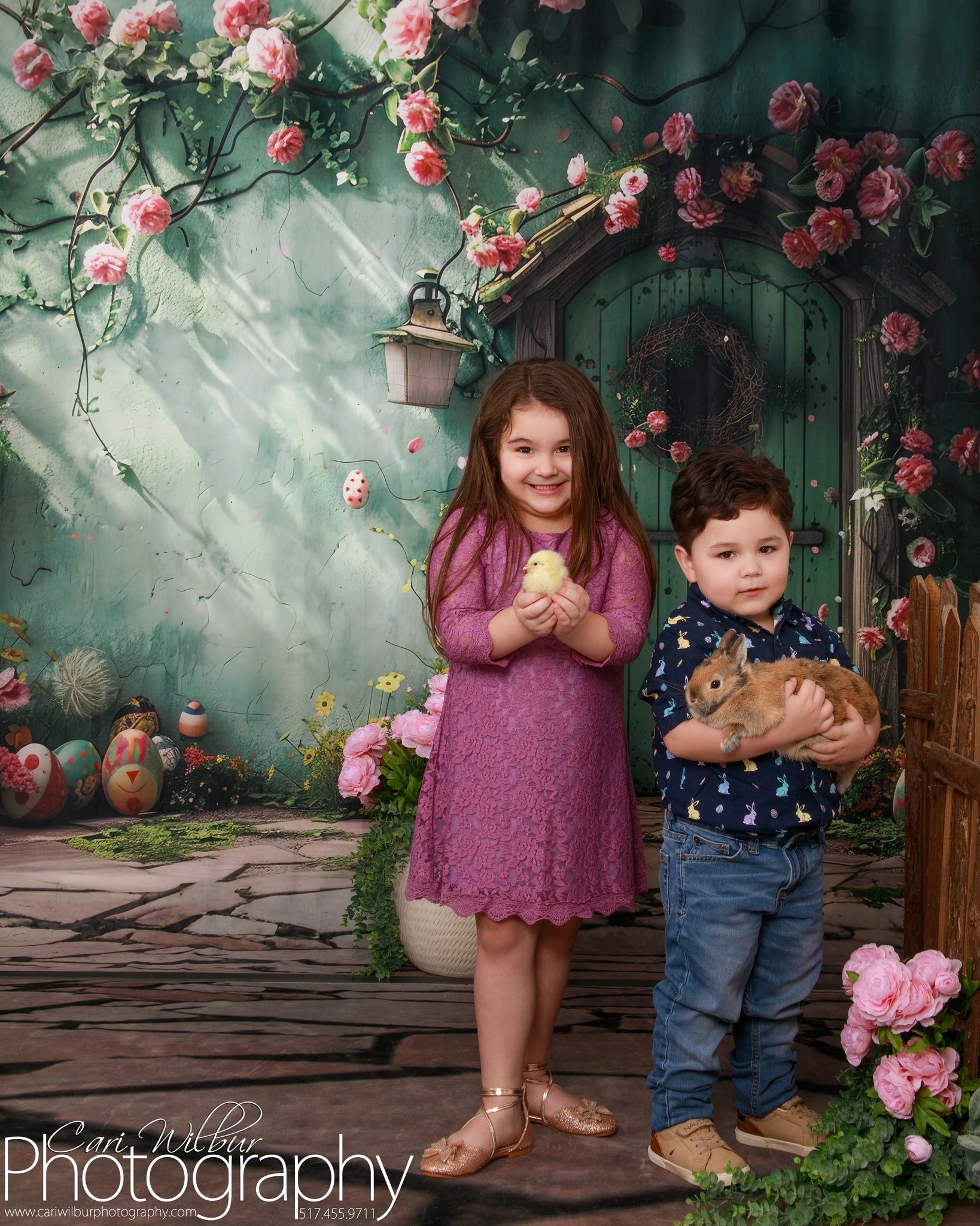 Backdrop mit Blumen Grüner Türkranz Backdrop BRP12-557