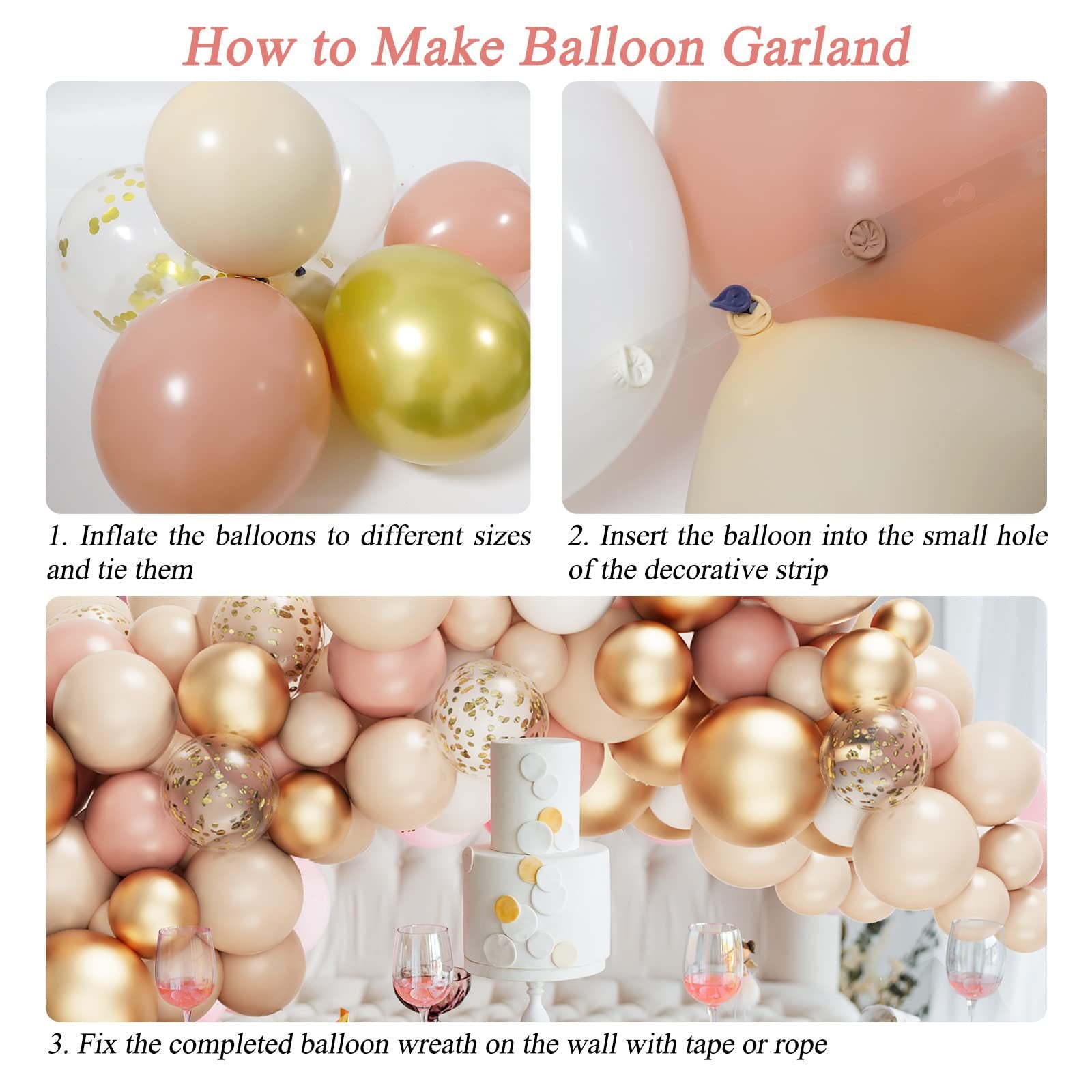 Vintage Gold Ballonkette Hochzeit Party Geburtstag Bogen Latex Ballons BA8