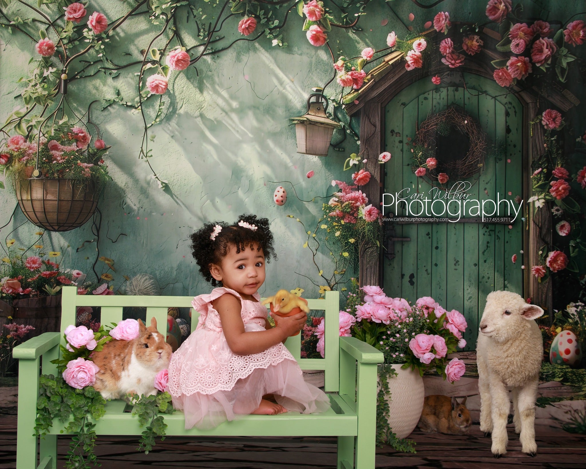 Backdrop mit Blumen Grüner Türkranz Backdrop BRP12-557