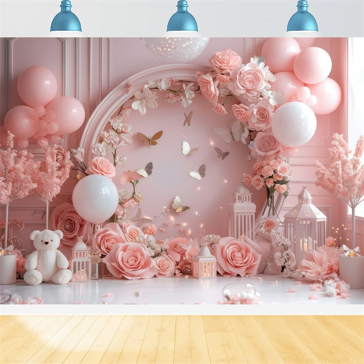 Backdrops Valentinstag Romantisch Rosa Floral Laterne Backdrop BRP1-112