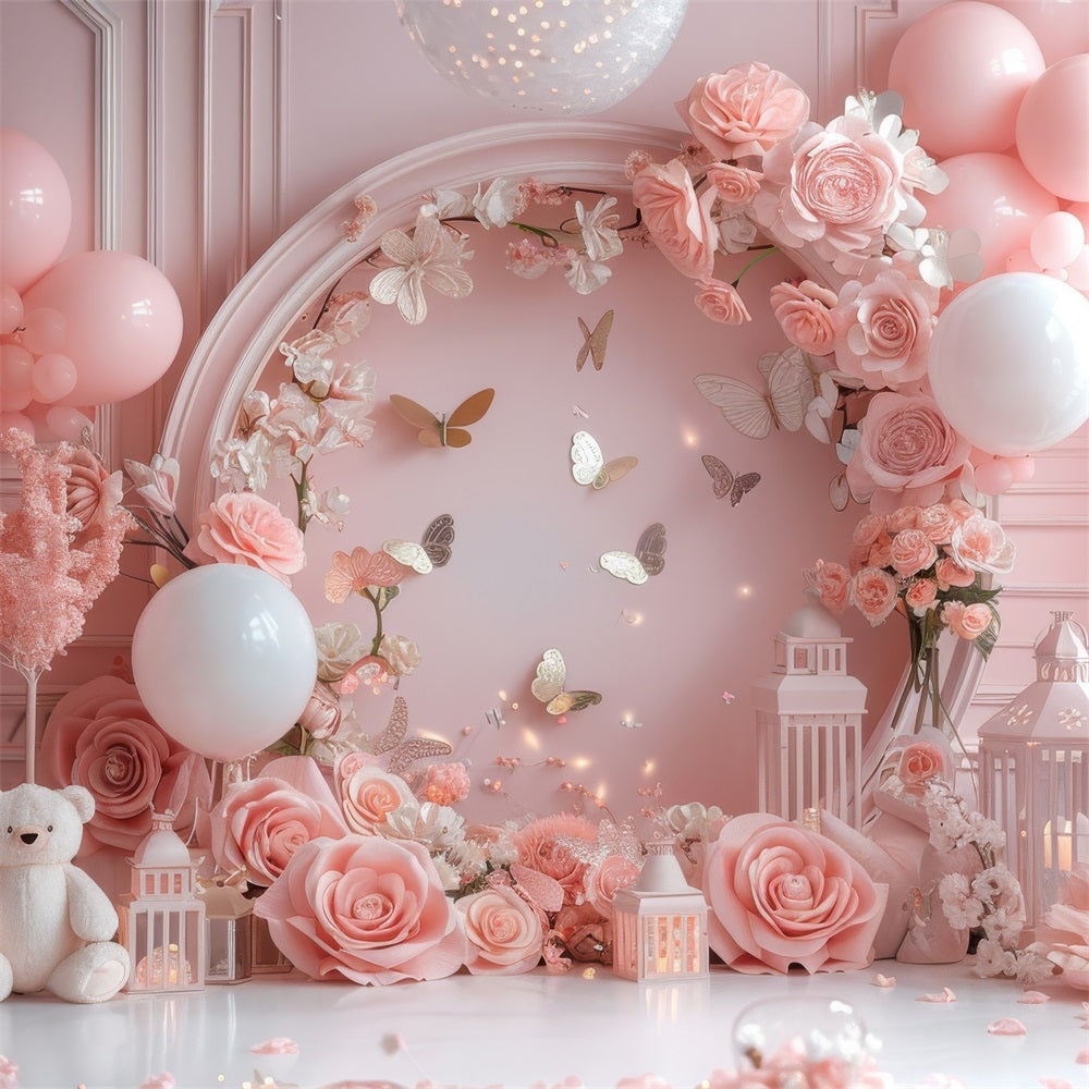 Backdrops Valentinstag Romantisch Rosa Floral Laterne Backdrop BRP1-112