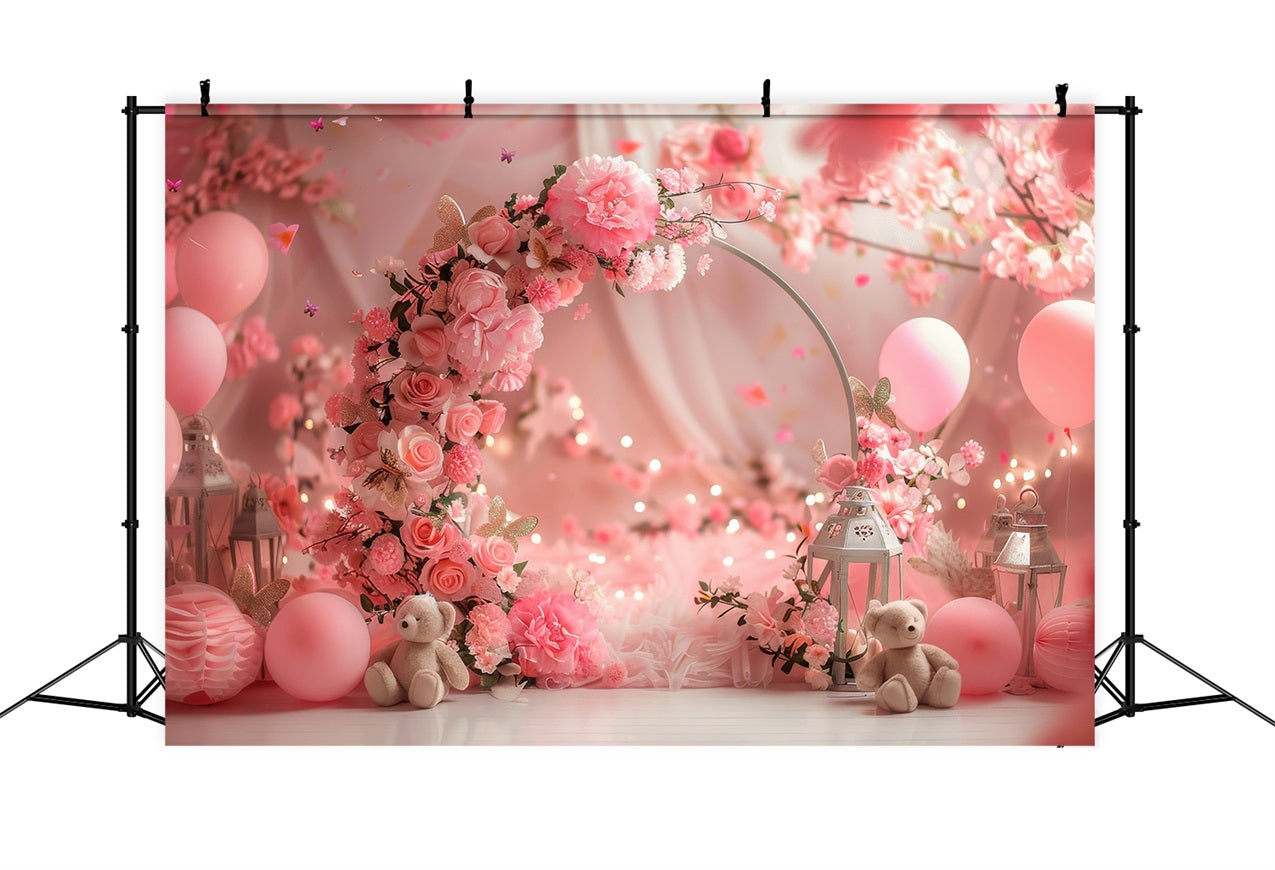 Valentinstag Backdrop Verträumte Blumen Torbogen Teddy Backdrop BRP1-113