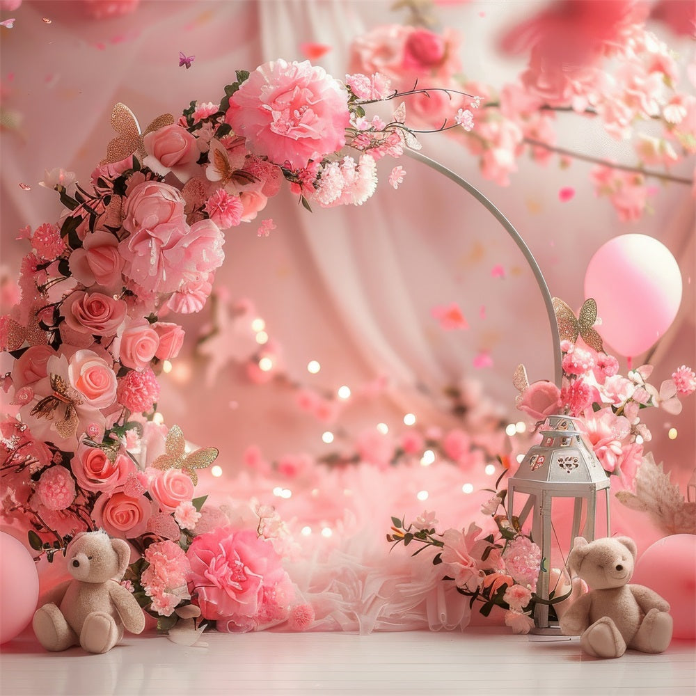 Valentinstag Backdrop Verträumte Blumen Torbogen Teddy Backdrop BRP1-113