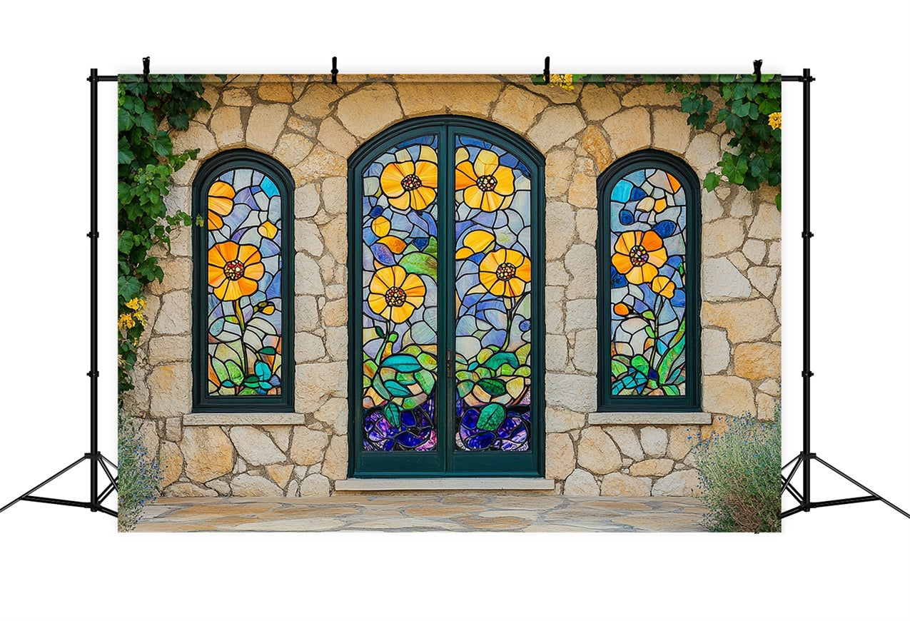 Frühlings-Hintergrund im Gothic-Stil Bunte Blumen-Glas-Hintergrund BRP1-14