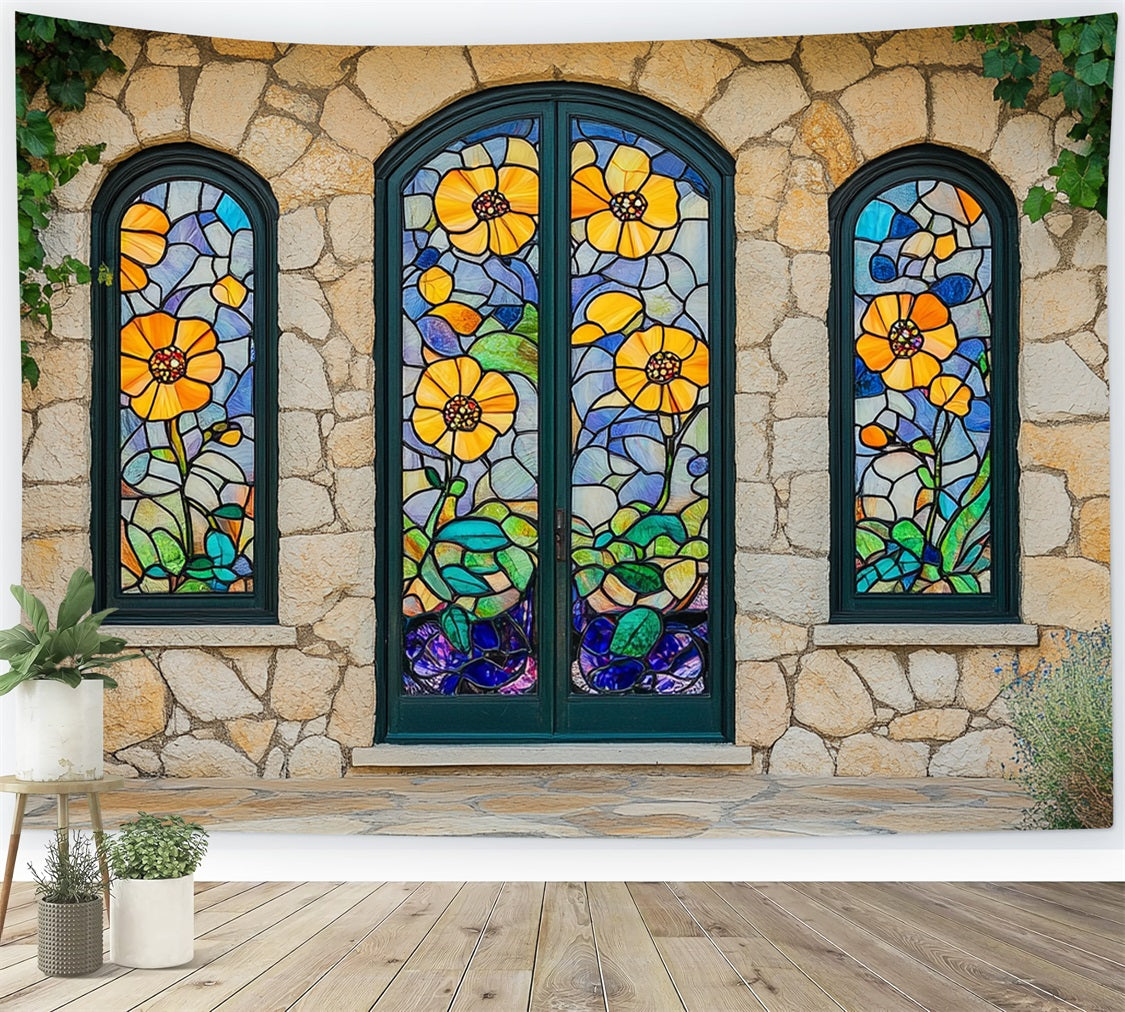 Frühlings-Hintergrund im Gothic-Stil Bunte Blumen-Glas-Hintergrund BRP1-14