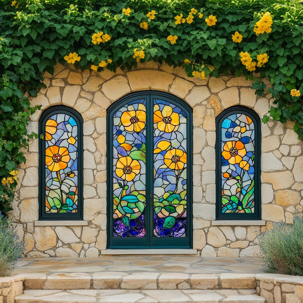 Frühlings-Hintergrund im Gothic-Stil Bunte Blumen-Glas-Hintergrund BRP1-14