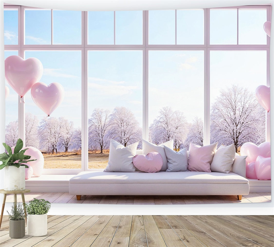 Valentinstag Backdrop Dekor Winter Fenster Ballons Backdrop BRP1-147