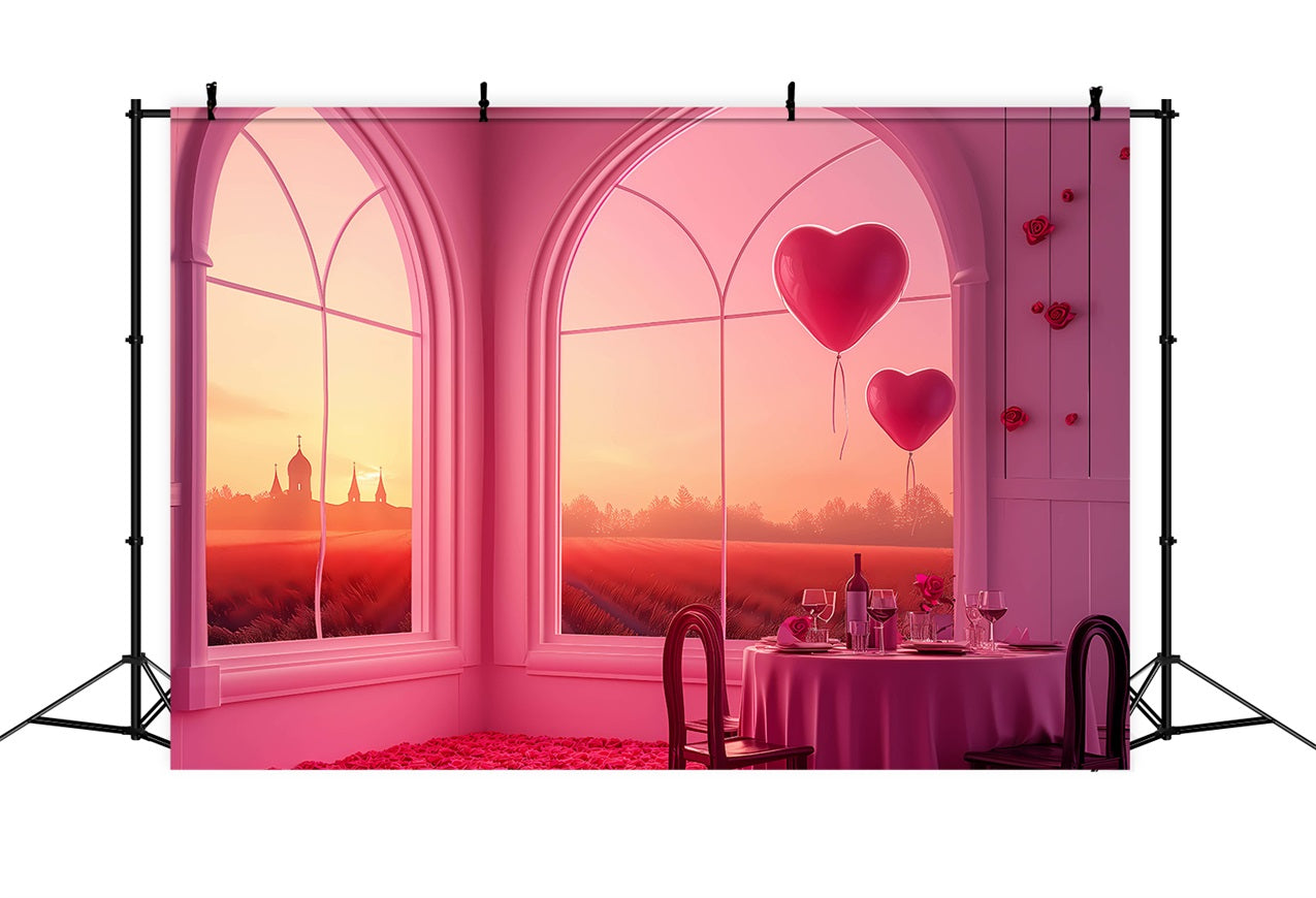 Backdrop für Valentinstag Sonnenuntergang Fenster Herz Luftballons Backdrop BRP1-149