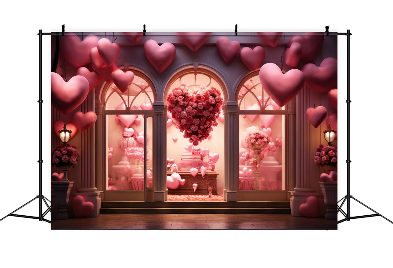 Valentinstag Backdrop Herz Rose Luftballons Fenster Backdrop BRP1-162