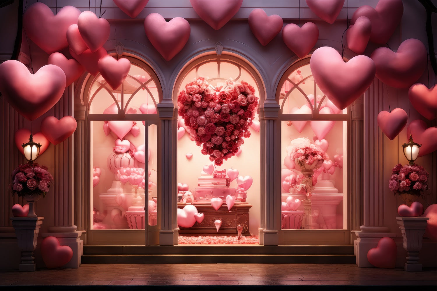 Valentinstag Backdrop Herz Rose Luftballons Fenster Backdrop BRP1-162