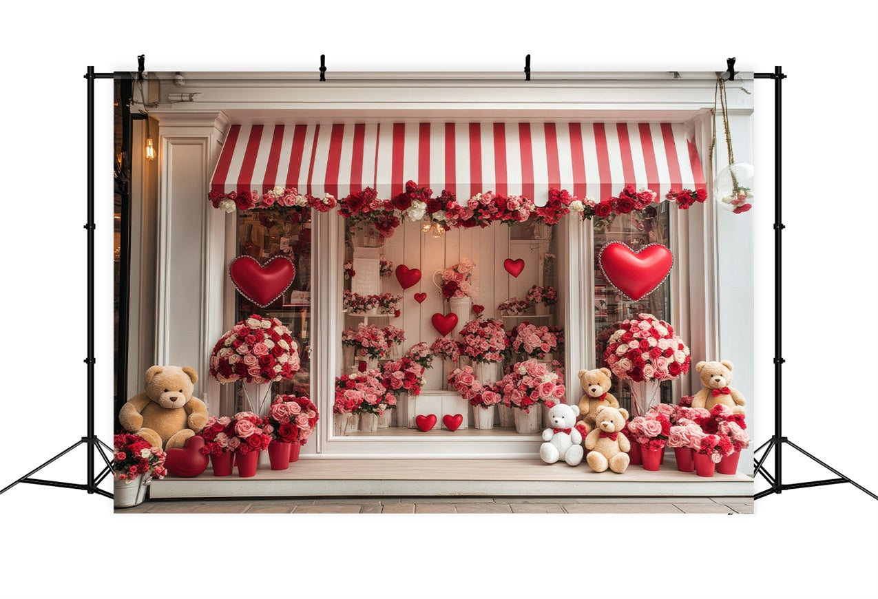 Valentinstag Fotohintergrund Floral Herz Teddy Fensterhintergrund BRP1-164