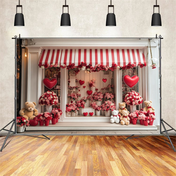 Valentinstag Fotohintergrund Floral Herz Teddy Fensterhintergrund BRP1-164