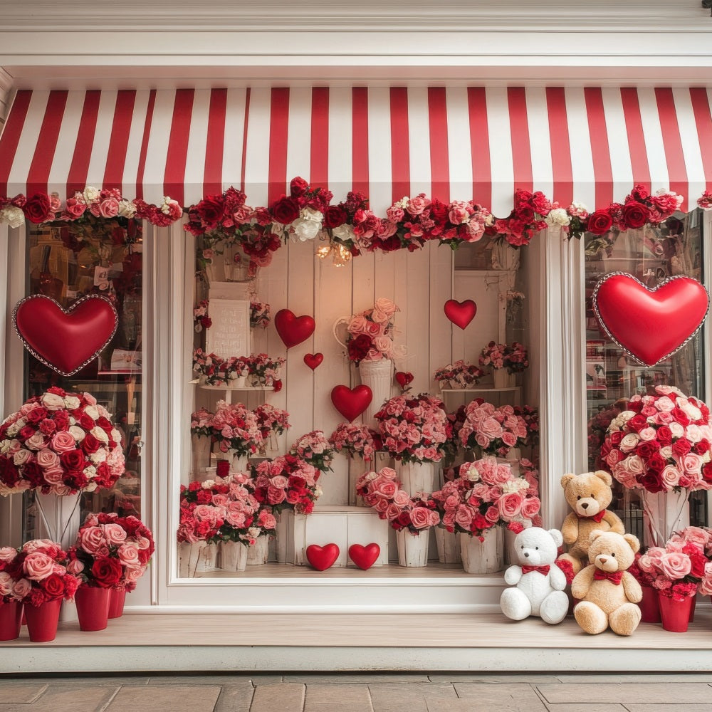 Valentinstag Fotohintergrund Floral Herz Teddy Fensterhintergrund BRP1-164