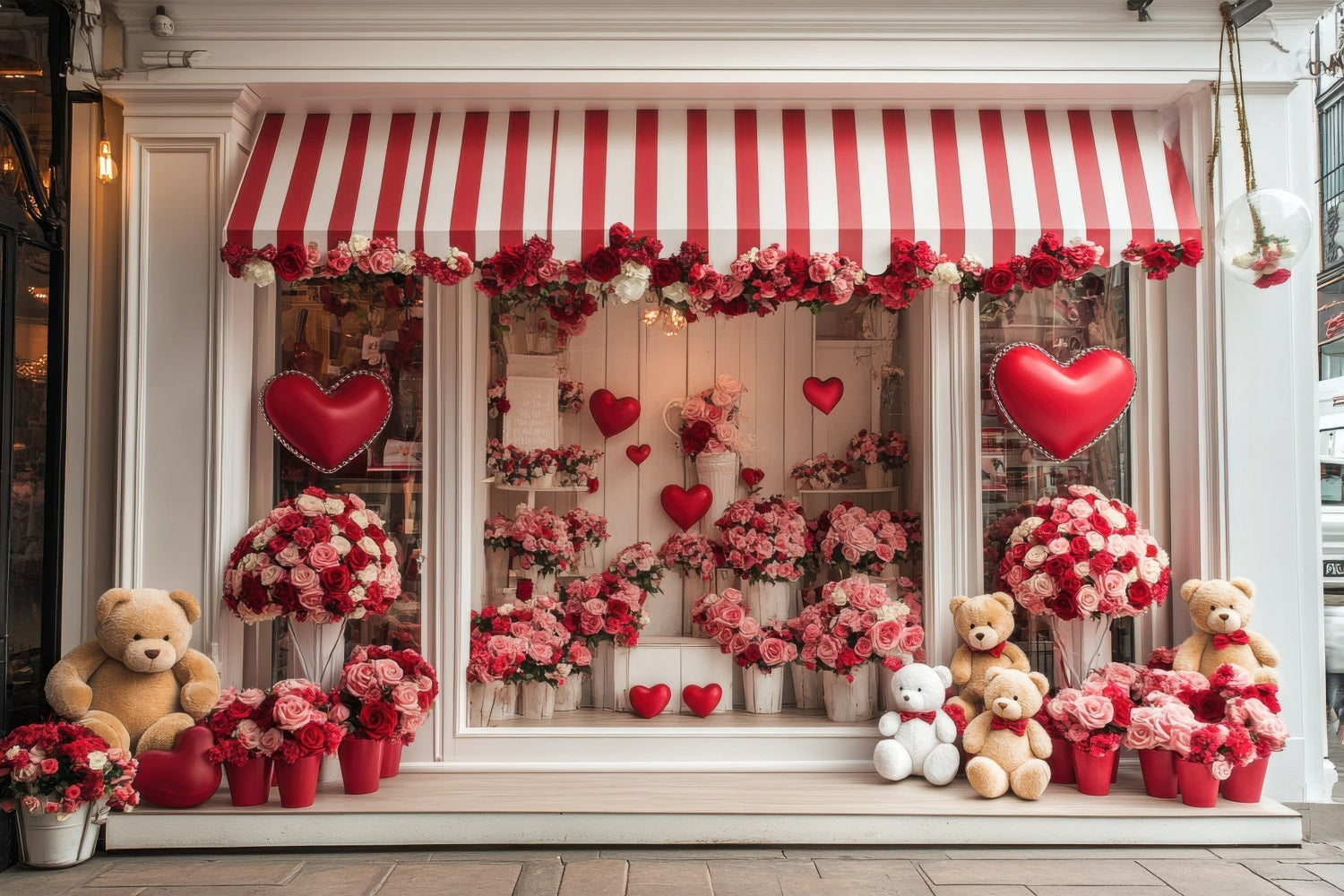 Valentinstag Fotohintergrund Floral Herz Teddy Fensterhintergrund BRP1-164