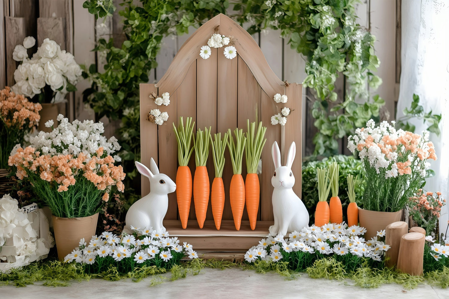 Fotografie Ostern Backdrop Floral Bunny Carrot Stand Backdrop BRP1-214