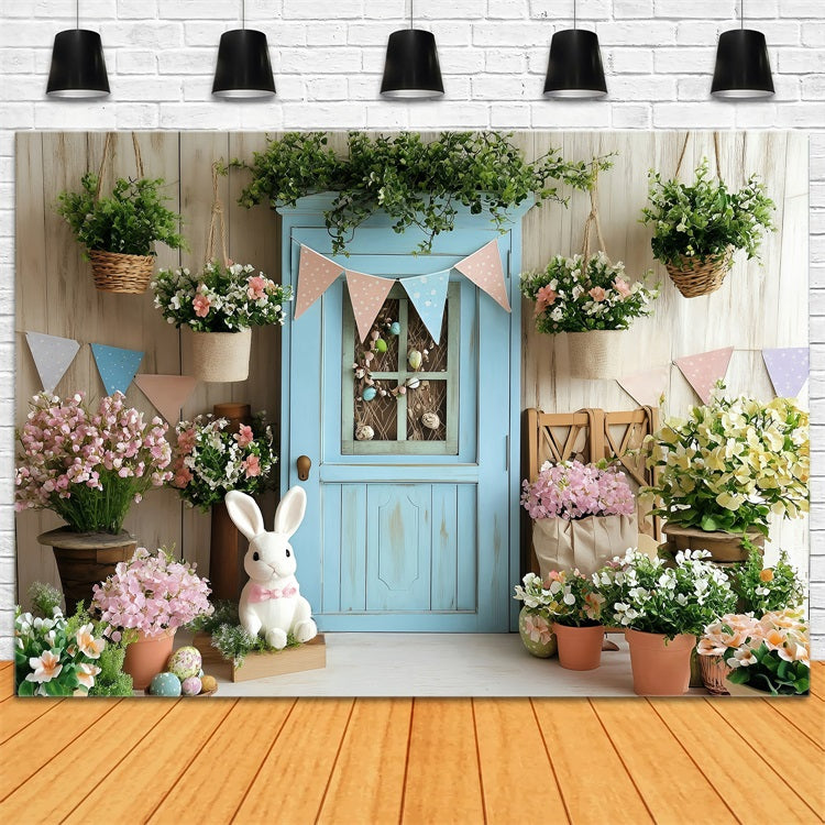 Ostern Backdrops Fotografie Blaue Tür Hängende Blüten Backdrop BRP1-264