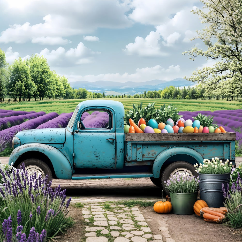 Ostern Fotoshooting Hintergrund LKW Blühende Lavendel Szene Hintergrund BRP1-270