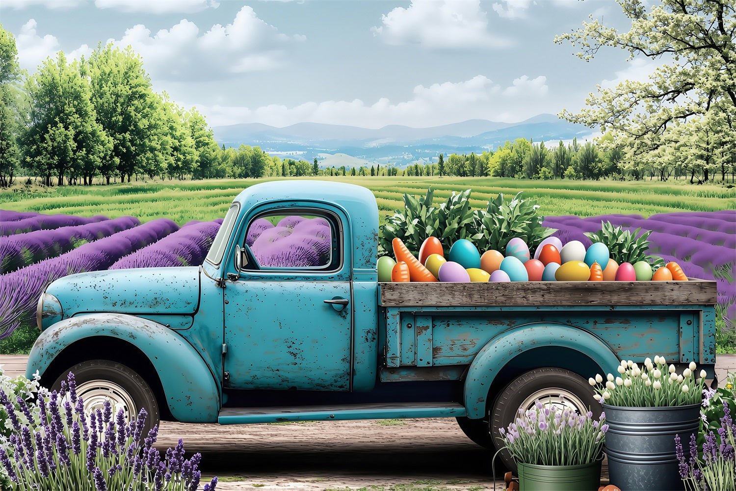 Ostern Fotoshooting Hintergrund LKW Blühende Lavendel Szene Hintergrund BRP1-270