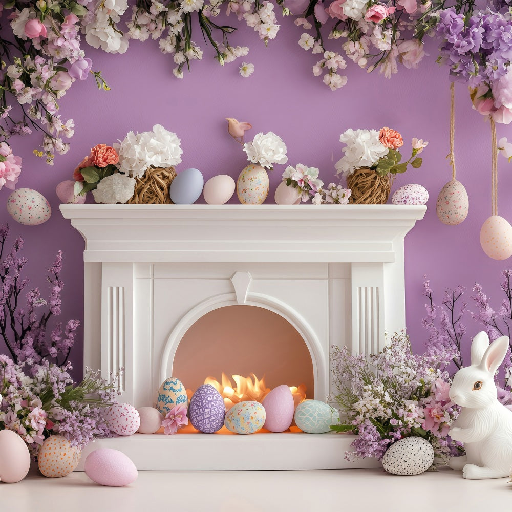 Fotohintergrund Ostern Lila Blüte Ei Hase Hintergrund BRP1-273