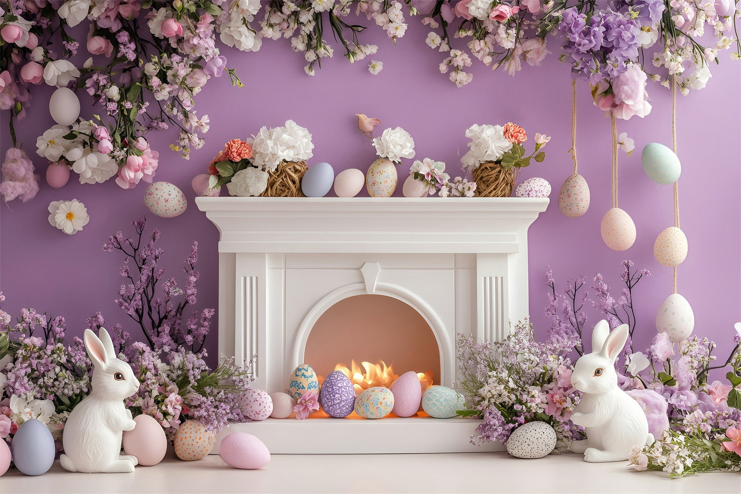 Fotohintergrund Ostern Lila Blüte Ei Hase Hintergrund BRP1-273