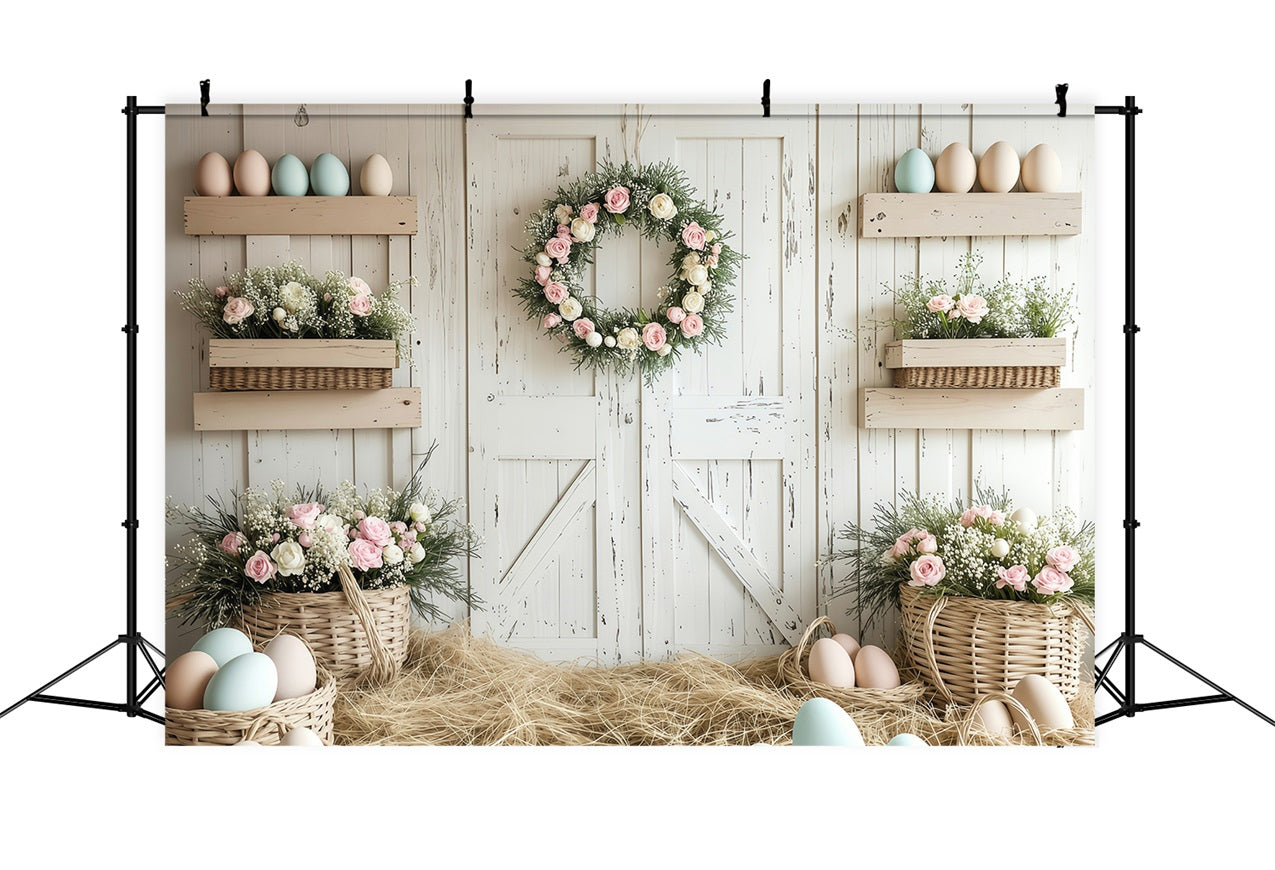 Fotografie Backdrops Ostern Bauernhof Rustikale Blumen Backdrop BRP1-278