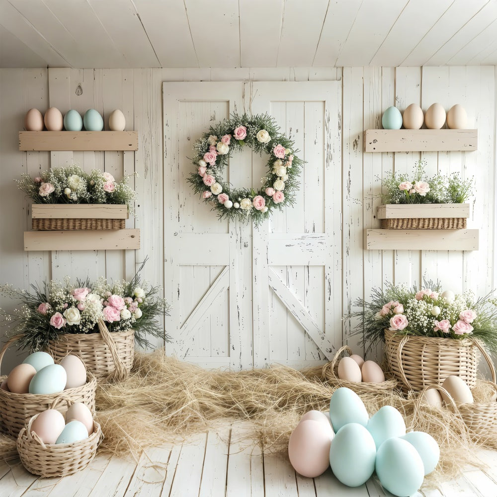 Fotografie Backdrops Ostern Bauernhof Rustikale Blumen Backdrop BRP1-278