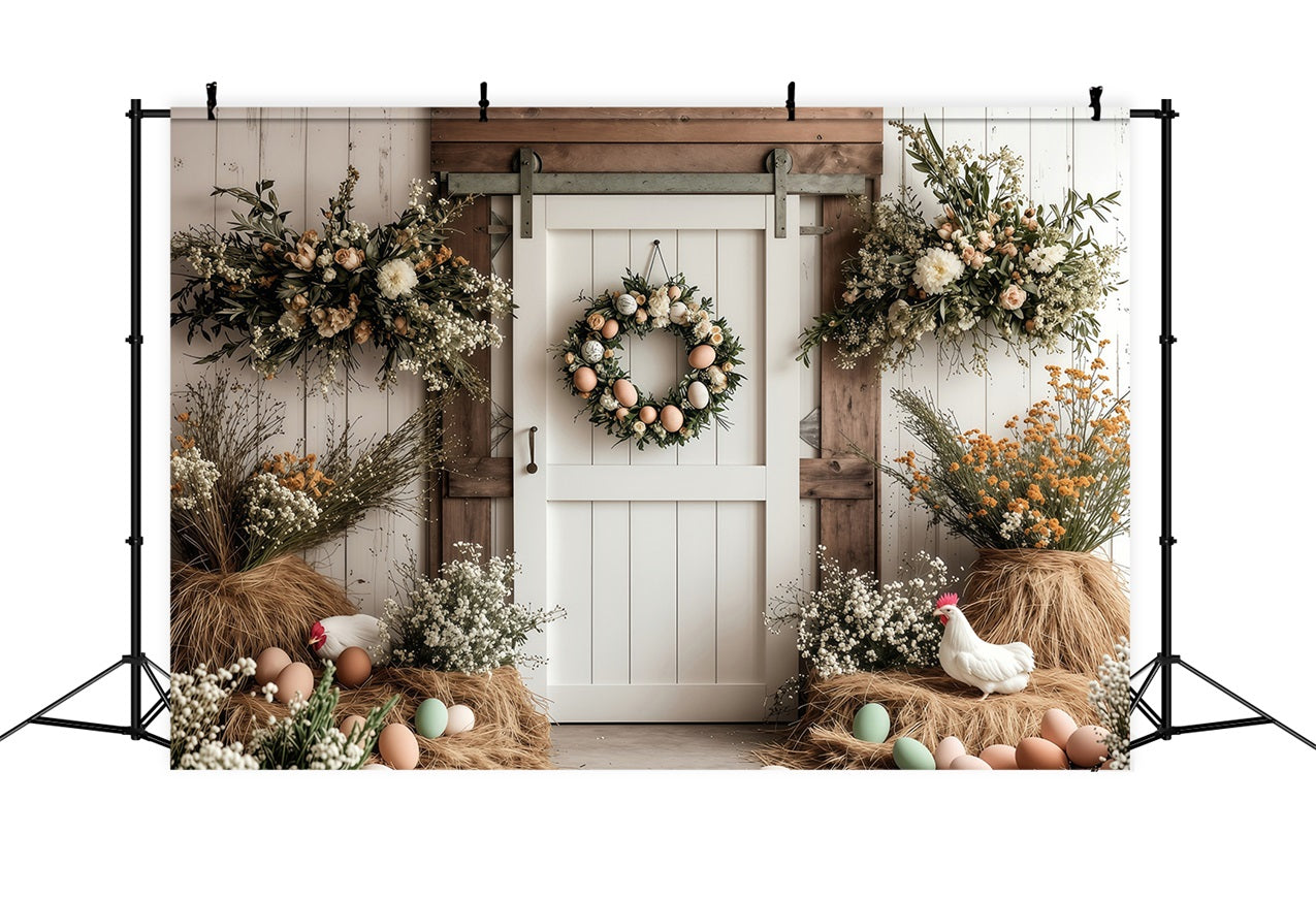 Ostern Backdrops Fotografie Scheune Tür Kranz Floral Backdrop BRP1-285