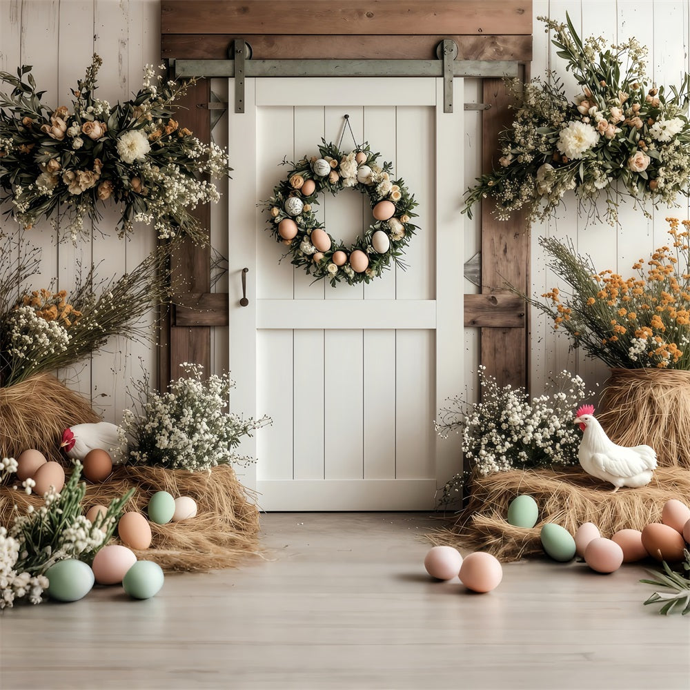 Ostern Backdrops Fotografie Scheune Tür Kranz Floral Backdrop BRP1-285