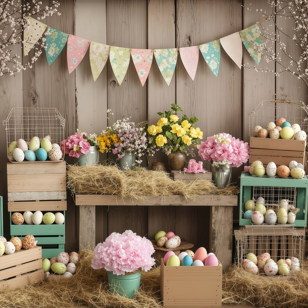 Fotografie Ostern Backdrop Rustic Egg Crates Floral Backdrop BRP1-288