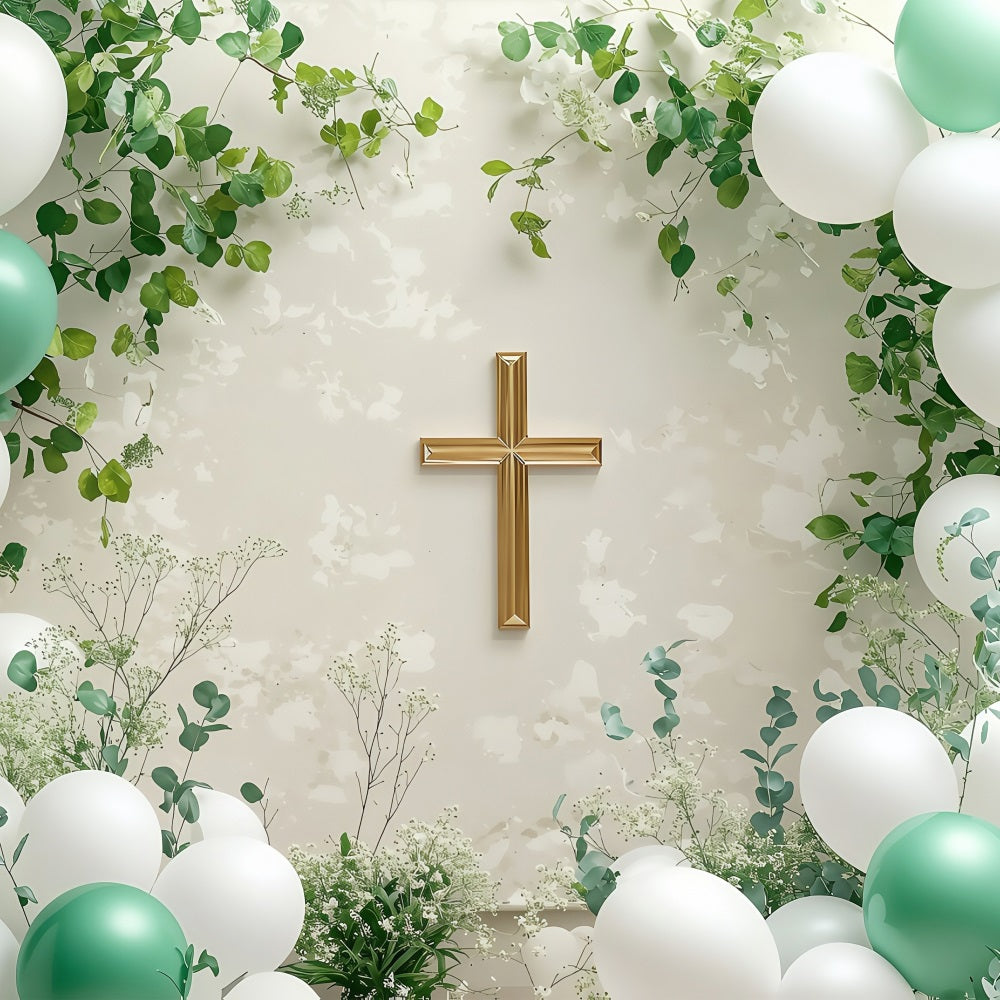 Frohe Ostern Backdrops Tranquil Cross Ballons Ivy Backdrop BRP1-306