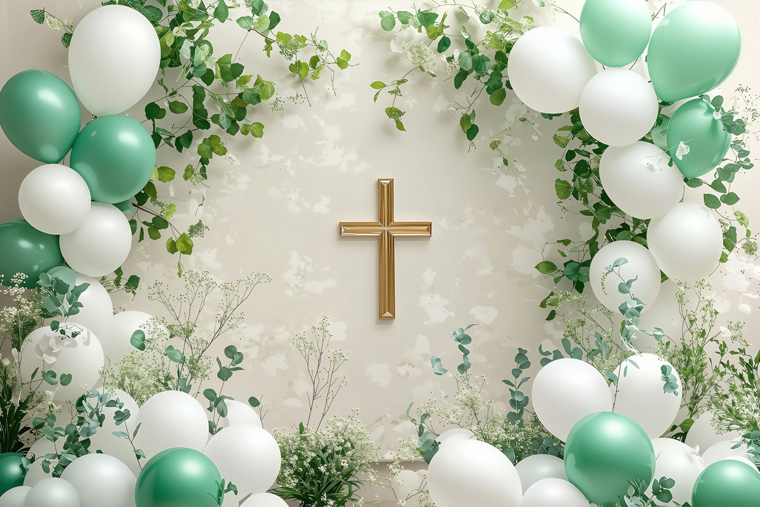 Frohe Ostern Backdrops Tranquil Cross Ballons Ivy Backdrop BRP1-306