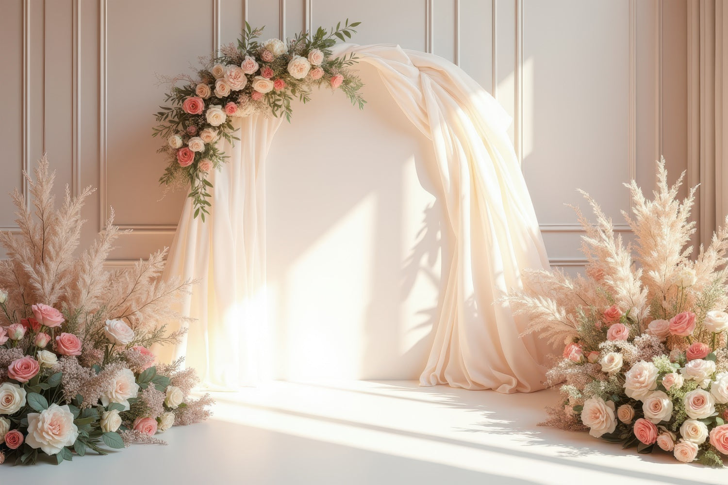Floral Fotografie Backdrop Soft Creme Bogen Hochzeit Hintergrund BRP1-362
