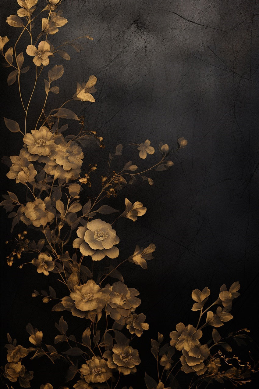 Floral Backdrops Für Fotografie Gold Bloom Schwarz Backdrop BRP1-386