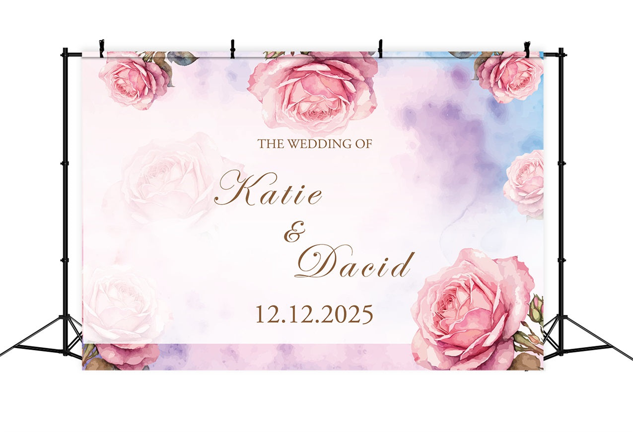 Personalisierte Hochzeit Backdrops Romantische Aquarell Rose Backdrop BRP1-418
