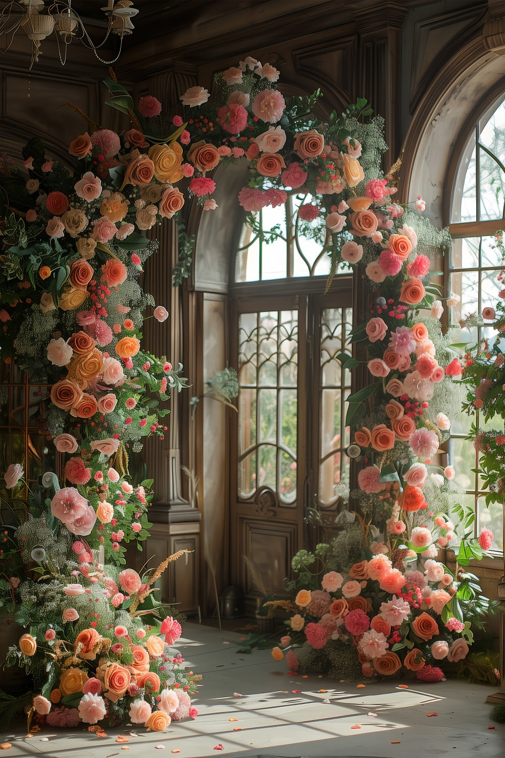 Blume Hintergrund Elegant Rose Bogen Fenster Hintergrund BRP1-497