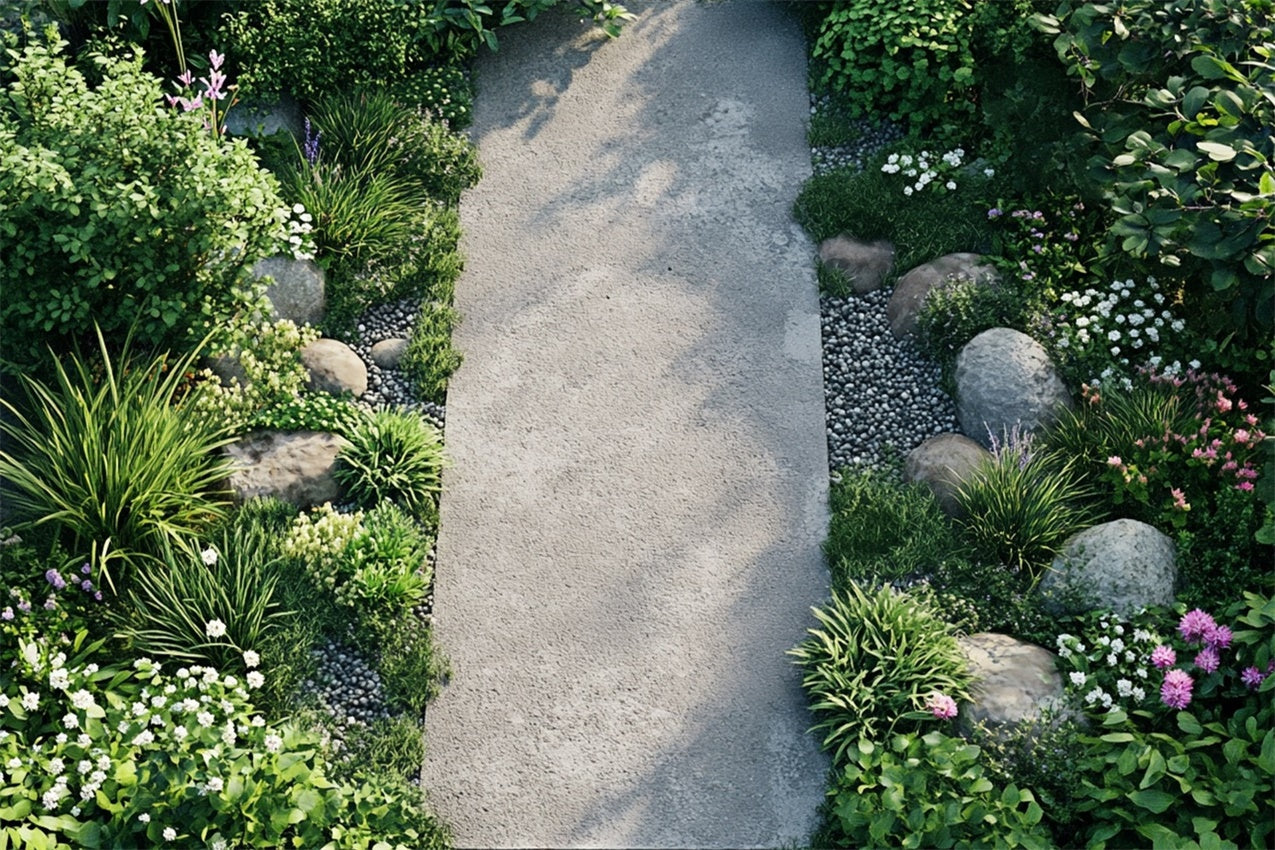 Floor Backdrop Fotografie Concrete Walkway Greenery Pebbles Floor Backdrop BRP1-50