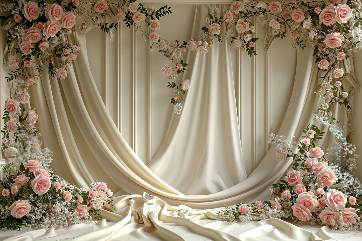 Floral Backdrop Creme Vorhang Blühende Rose Backdrop BRP1-501