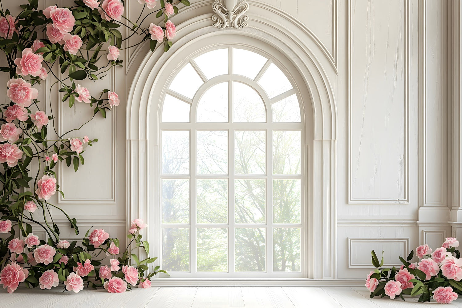 Floral Fotografie Backdrops Weißes Fenster Rosa Rose Backdrop BRP1-502
