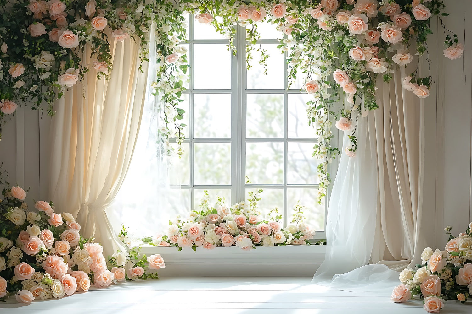 Blumen Fotohintergrund Pastell Rose Drapiert Fenster Hintergrund BRP1-508