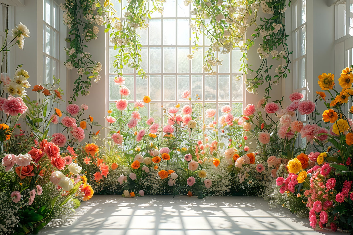 Blumenkulisse Sonnenlicht Fenster Blumenarrangement Kulisse BRP1-510
