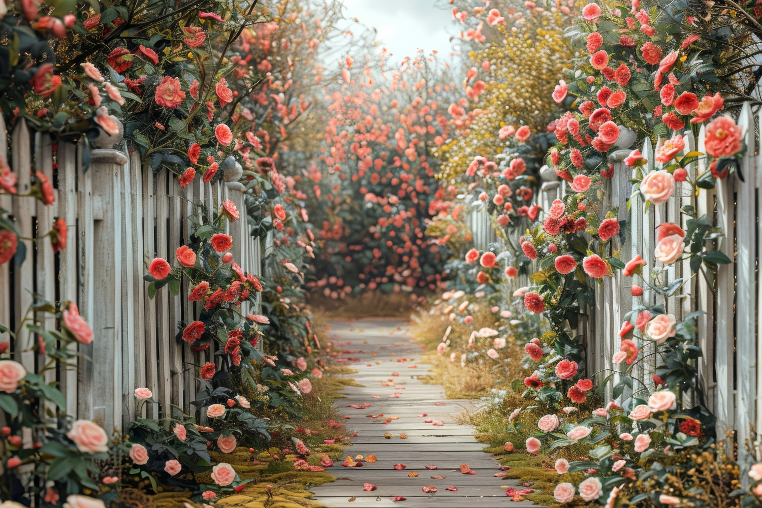 Blumige Fotokulisse Romantische Rosen Weg Kulisse BRP1-511