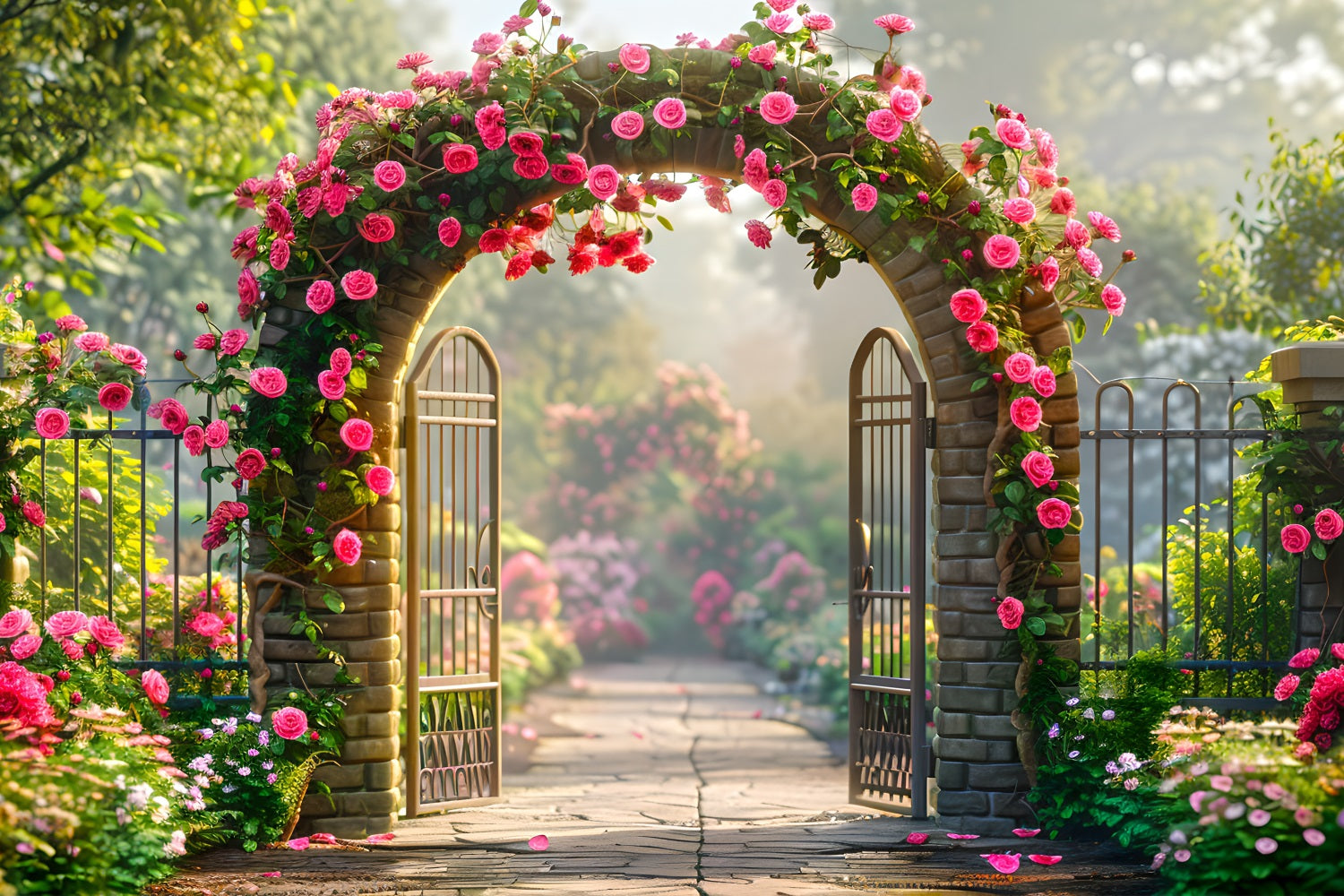 Florale Fotografie Backdrops Rose-Covered Arch Entrance Backdrop BRP1-512